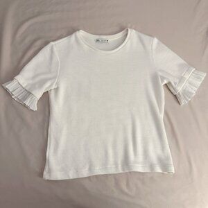ZARA White Knit Tee Pleated Sleeves